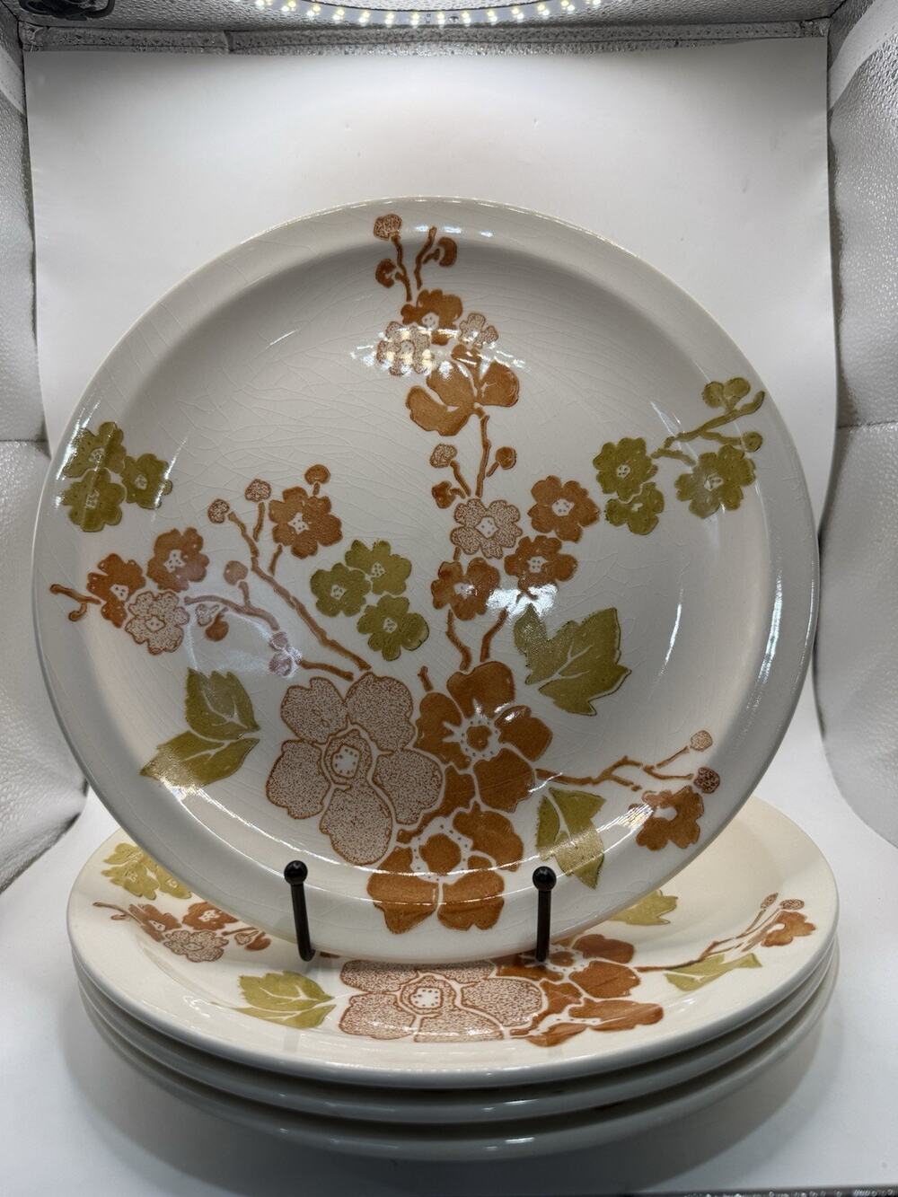 Set Of 4 Jamestown China Ironstone 10 1/4” Dinner Plates Brown Floral USA •